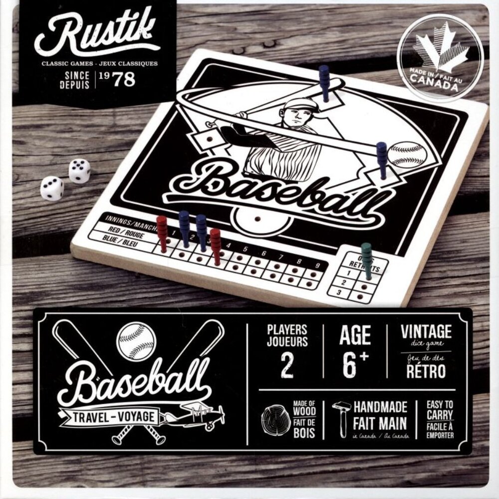 Made in Canada Rustik Classic Travel  Board Game - Baseball Bilingual For Age 6+